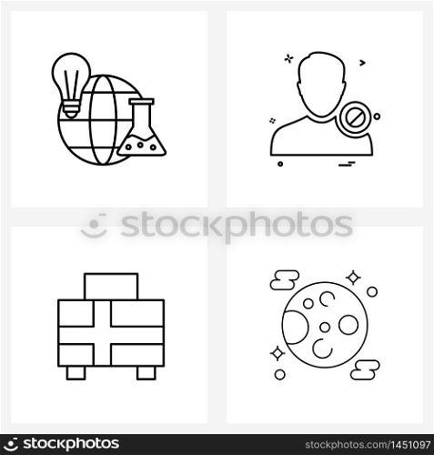 Set of 4 Line Icon Signs and Symbols of idea, bag, beaker, profile, business bag Vector Illustration
