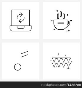 Set of 4 Line Icon Signs and Symbols of laptop, note, reload, coffee, celebrations Vector Illustration