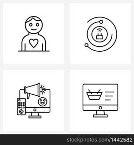 Set of 4 Line Icon Signs and Symbols of mane, sound, test, digital, monitor Vector Illustration