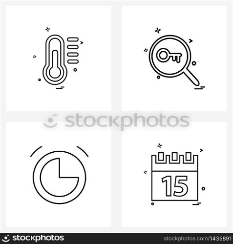 Set of 4 Line Icon Signs and Symbols of medical, clock, thermometer, protection, timer Vector Illustration