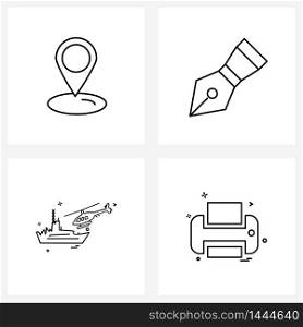 Set of 4 Line Icon Signs and Symbols of medical, weapon, hospital, school, navy Vector Illustration