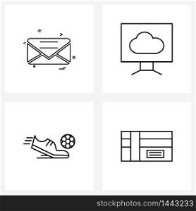 Set of 4 Line Icon Signs and Symbols of message, shoes, mail, computer, box Vector Illustration