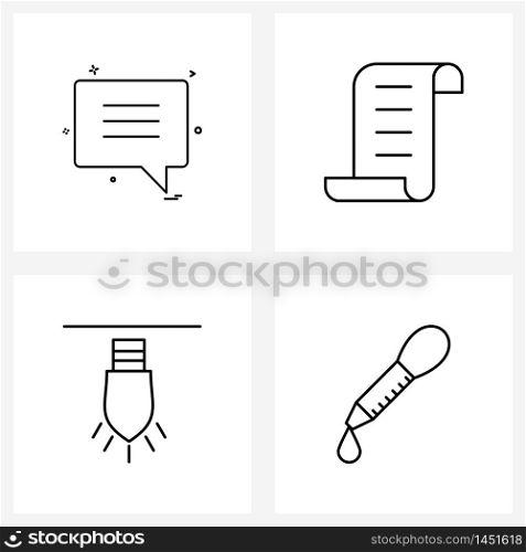 Set of 4 Line Icon Signs and Symbols of messages, graph, conversation, file, dropper Vector Illustration