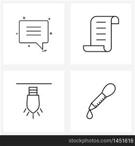 Set of 4 Line Icon Signs and Symbols of messages, graph, conversation, file, dropper Vector Illustration