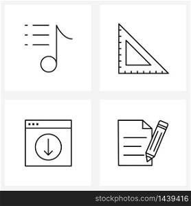 Set of 4 Line Icon Signs and Symbols of music, down, design, geometry, web Vector Illustration