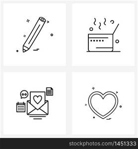 Set of 4 Line Icon Signs and Symbols of pencil, chat, school, soup, heart Vector Illustration