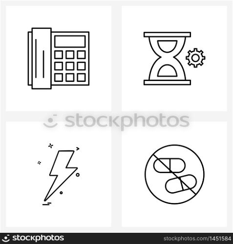 Set of 4 Line Icon Signs and Symbols of phone, electric current, sand clock, wait, no eat Vector Illustration