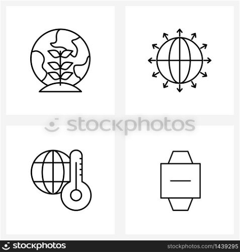 Set of 4 Line Icon Signs and Symbols of plant, ecology, nature, internet, warming Vector Illustration