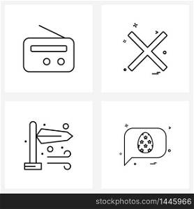 Set of 4 Line Icon Signs and Symbols of radio, snowy, music, cancel, wind Vector Illustration