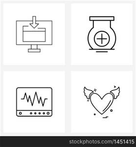 Set of 4 Line Icon Signs and Symbols of screen, website, seo, plus, heart Vector Illustration