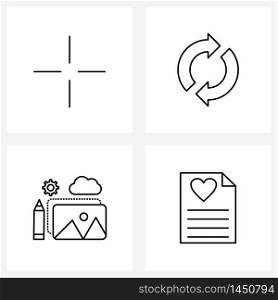 Set of 4 Line Icon Signs and Symbols of select, pencil, arrow, direction, cloud Vector Illustration