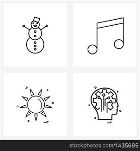 Set of 4 Line Icon Signs and Symbols of snowman, weather, Santa clause, school, Vector Illustration