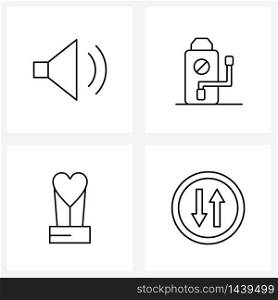 Set of 4 Line Icon Signs and Symbols of speaker computer, valentine, bladder, award, down Vector Illustration