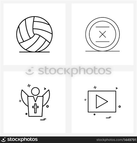 Set of 4 Line Icon Signs and Symbols of sports, religion, game, delete, religion Vector Illustration