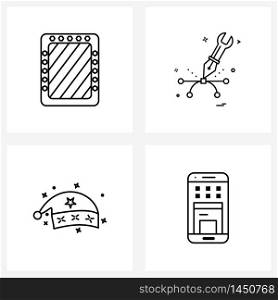 Set of 4 Line Icon Signs and Symbols of tablet, hat, tablet device, setting, Christmas Vector Illustration