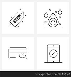 Set of 4 Line Icon Signs and Symbols of tag, atm card, new, medical, device Vector Illustration