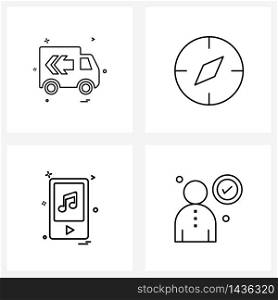Set of 4 Line Icon Signs and Symbols of truck, transport, navigation, verified Vector Illustration