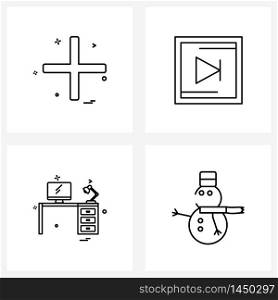 Set of 4 Line Icon Signs and Symbols of ui, computer, add, arrow, snowman Vector Illustration