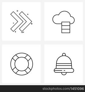 Set of 4 Line Icon Signs and Symbols of ui, security, cloud, buoy, alert Vector Illustration