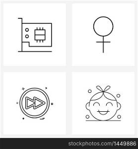 Set of 4 Line Icon Signs and Symbols of video card, forward, women, ui, child Vector Illustration