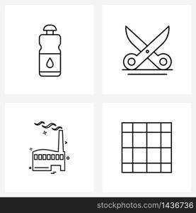Set of 4 Line Icon Signs and Symbols of water; tool; sport; equipment; factory Vector Illustration