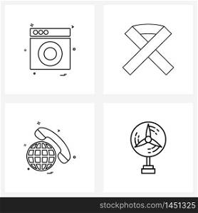 Set of 4 Line Icon Signs and Symbols of web, call, internet, cancer awareness, world Vector Illustration