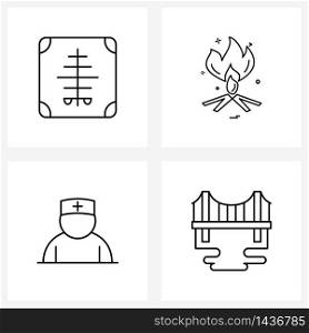 Set of 4 Line Icon Signs and Symbols of x ray; man; reports; flame; medical Vector Illustration