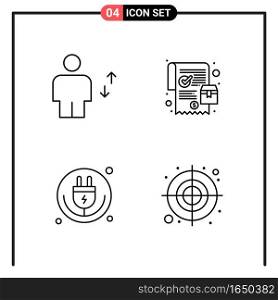 Set of 4 Line Style Icons for web and mobile. Outline Symbols for print. Line Icon Signs Isolated on White Background. 4 Icon Set.. Creative Black Icon vector background