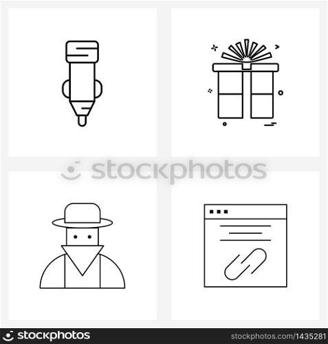 Set of 4 Modern Line Icons of adapter, gift box, cigarette, Christmas , desert Vector Illustration