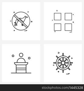 Set of 4 Modern Line Icons of animal, speech, ui, blocks, wheel Vector Illustration