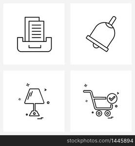 Set of 4 Modern Line Icons of archive, light, files, bells, cart Vector Illustration