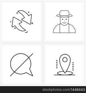 Set of 4 Modern Line Icons of arrow, chat, direction, desert, talk Vector Illustration