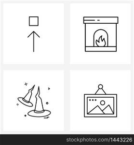 Set of 4 Modern Line Icons of arrow, horror, bonfire, travel, frame Vector Illustration