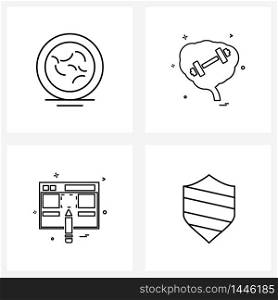 Set of 4 Modern Line Icons of bacteria, document , health, gym , book Vector Illustration