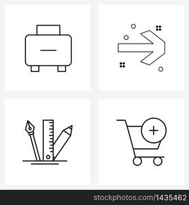 Set of 4 Modern Line Icons of baggage; pencil; less; multimedia; add Vector Illustration