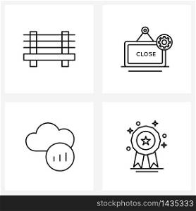Set of 4 Modern Line Icons of bench; storage; town; gear; signal Vector Illustration