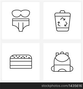 Set of 4 Modern Line Icons of bikini, food, garments, recycle, bag Vector Illustration