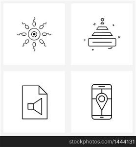 Set of 4 Modern Line Icons of biology, file, science, cone , volume Vector Illustration