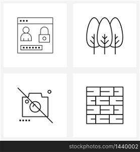 Set of 4 Modern Line Icons of blog, wild, security, nature, photos Vector Illustration