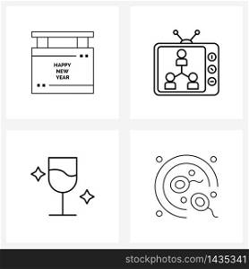 Set of 4 Modern Line Icons of board; wine; celebration; media; sperms Vector Illustration