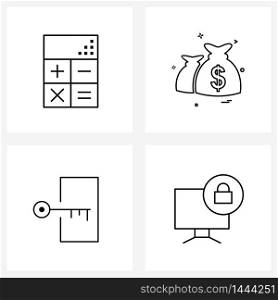 Set of 4 Modern Line Icons of business, house key, economy, dollar , lock key Vector Illustration