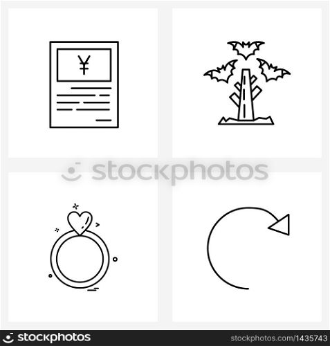 Set of 4 Modern Line Icons of business, ring, finance, bats, rings Vector Illustration
