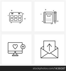 Set of 4 Modern Line Icons of calendar; love; month; diary; computer Vector Illustration