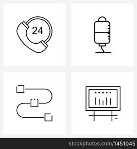 Set of 4 Modern Line Icons of call, linked, hours, medical, education Vector Illustration