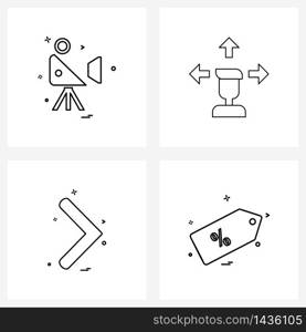 Set of 4 Modern Line Icons of camera; arrows; photo; invest; right Vector Illustration