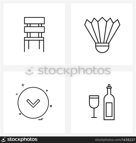 Set of 4 Modern Line Icons of chair, arrows, stool, game, media Vector Illustration