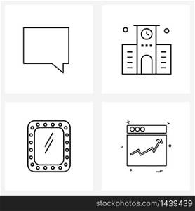 Set of 4 Modern Line Icons of chat, cosmetic, building, school building, makeup Vector Illustration