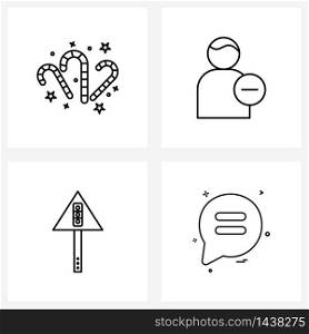 Set of 4 Modern Line Icons of Christmas candy; traffic sign; human; remove; message Vector Illustration