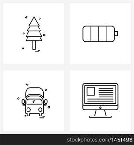 Set of 4 Modern Line Icons of Christmas, transport , full battery, power, vehicle Vector Illustration