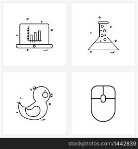 Set of 4 Modern Line Icons of computer, toy , laptop computer, flask, communication Vector Illustration